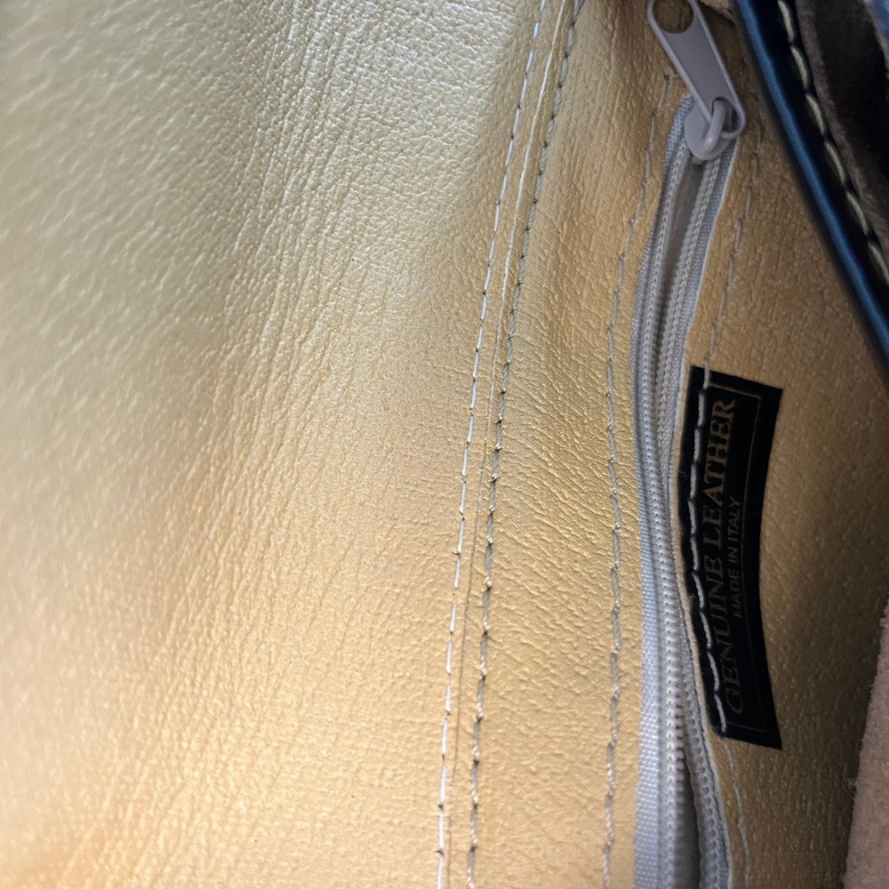 Vera Pelle Italian Multi Colorblock Leather Saddle Crossbody Bag Brown Blue Sm - Picture 5 of 10